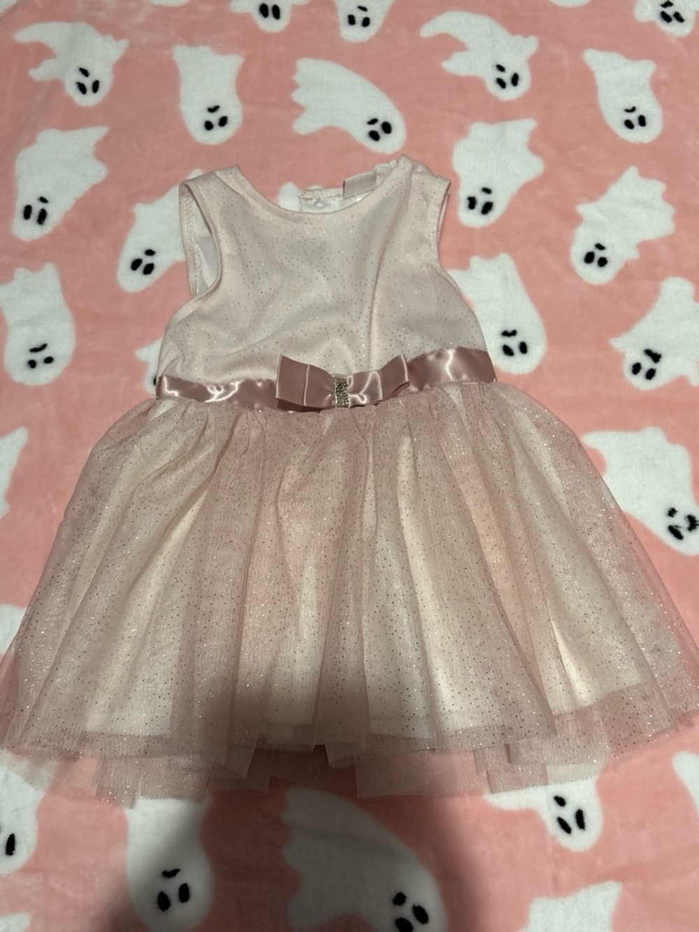 Little Lass Blush Pink Sparkle Tulle Dress with Satin Bow